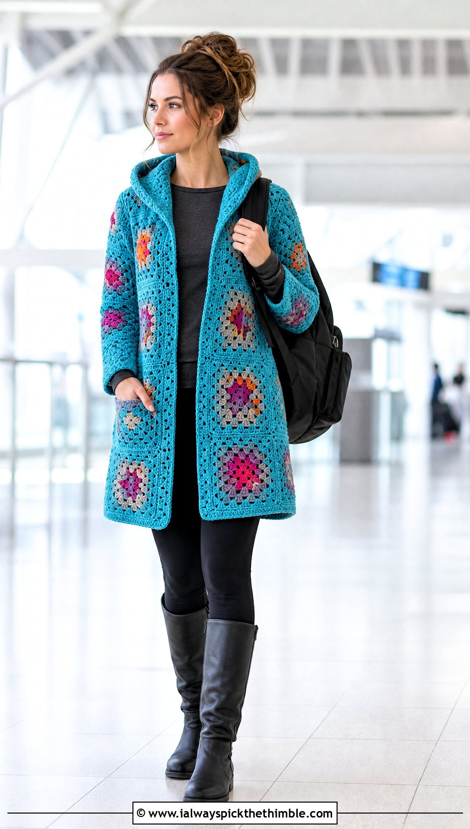 Longline Granny Square Hoodie With Leggings - 25 granny square hoodie outfit ideas