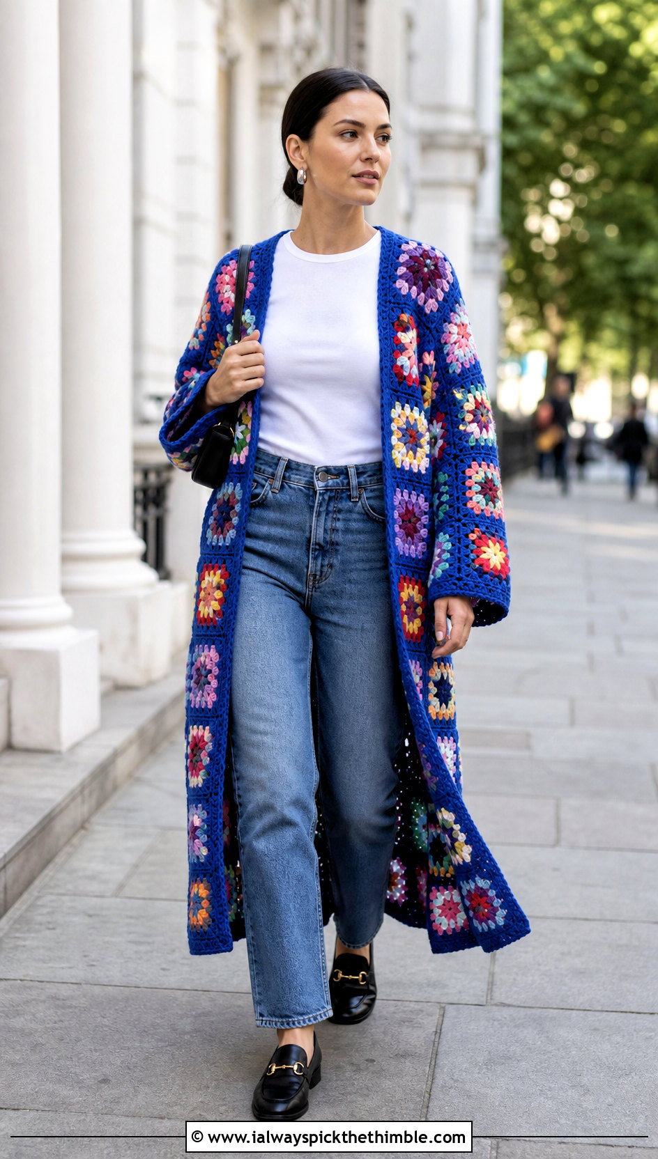 Longline Granny Square Robe With Straight Leg Jeans - 20 granny square robe outfit ideas