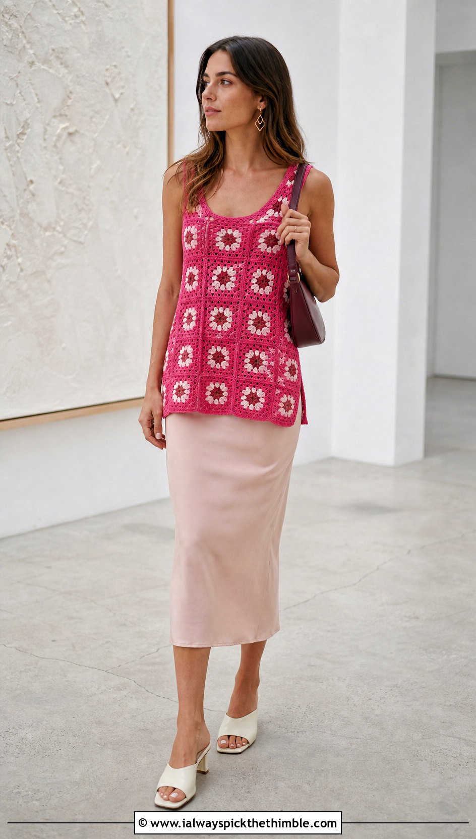 Longline Granny Square Tank Top With Column Skirt - 20 crochet summer tops granny squares outfit ideas