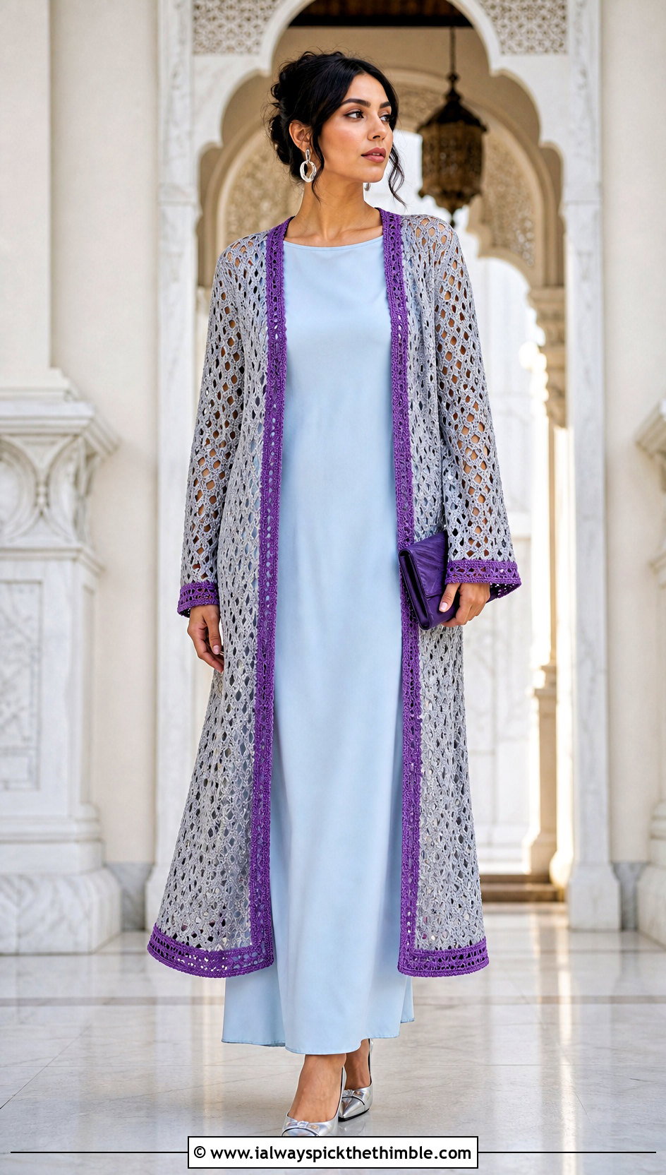 Longline Gray Crochet Cardigan With Column Dress - 15 Gray Crochet Cardigan outfit ideas