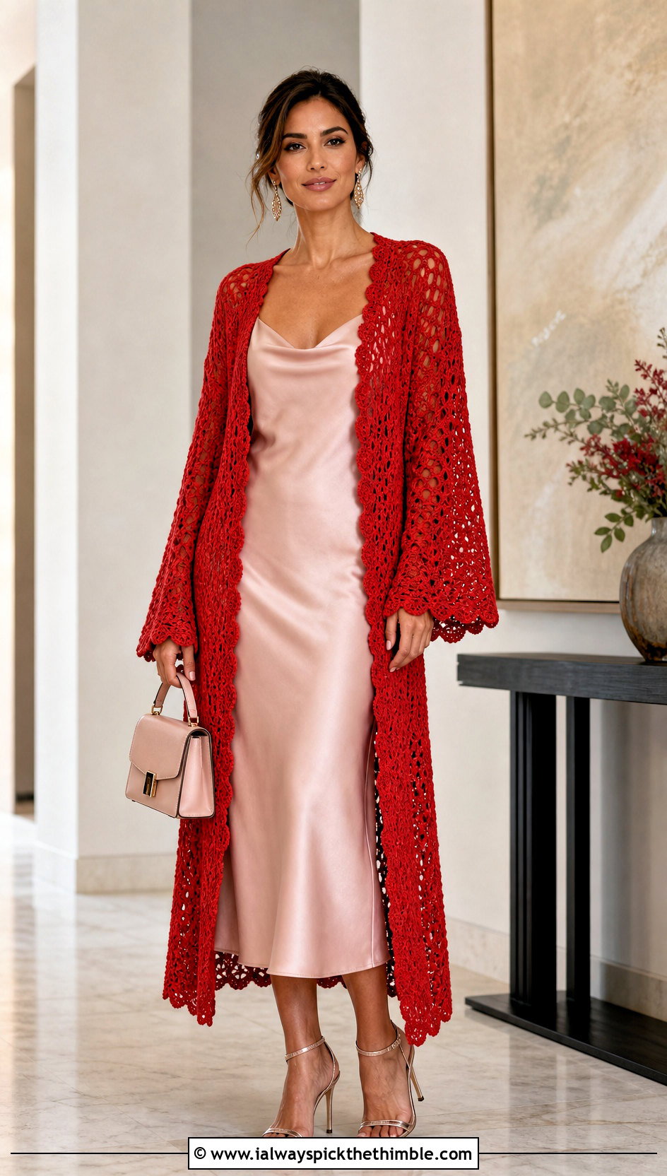 Longline Hexi Crochet Cardigan With Slip Dress - 25 hexi crochet cardigan outfit ideas