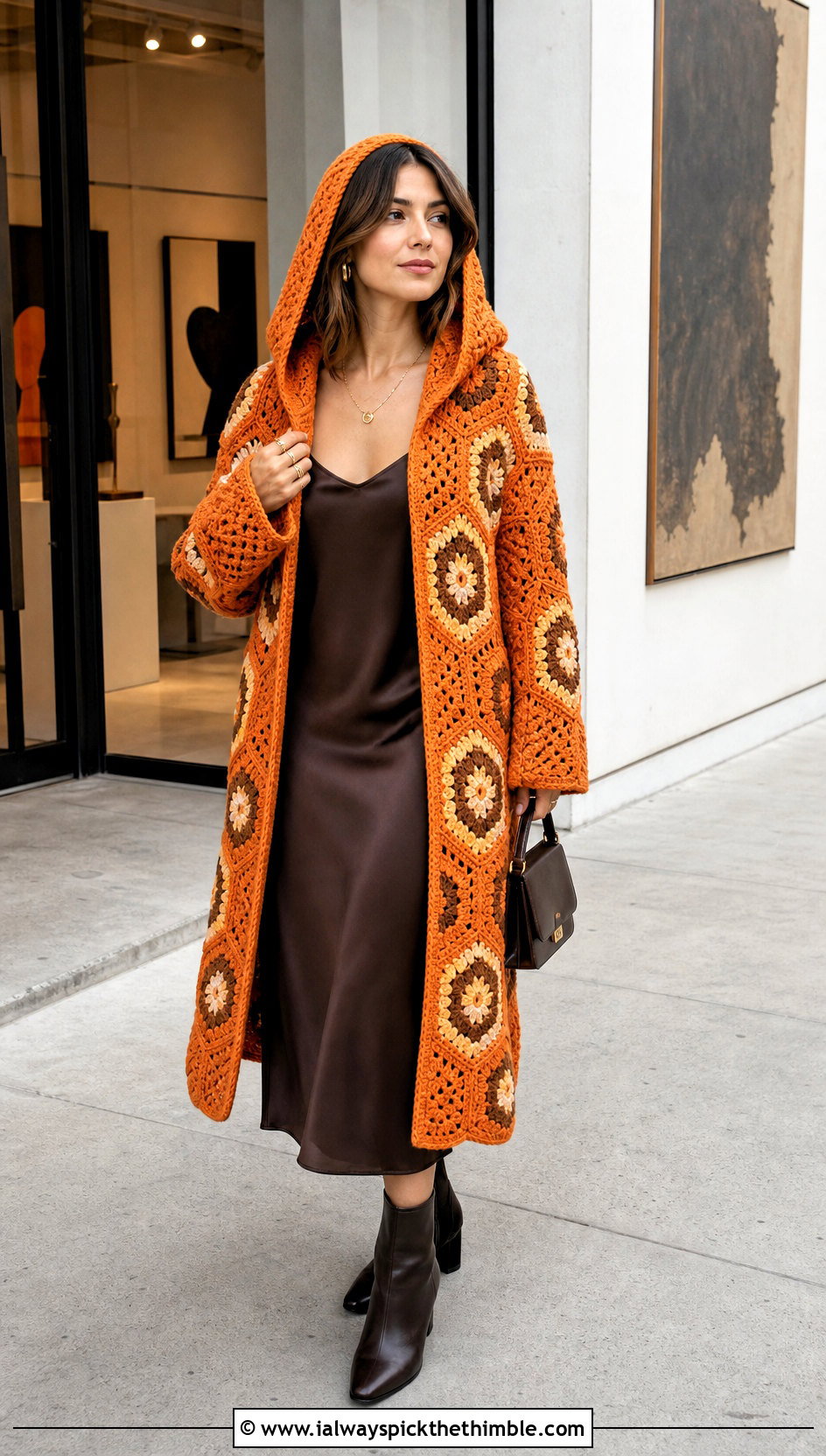 Longline Hexi Crochet Hoodie With Slip Dress - 20 hexi crochet hoodie outfit ideas
