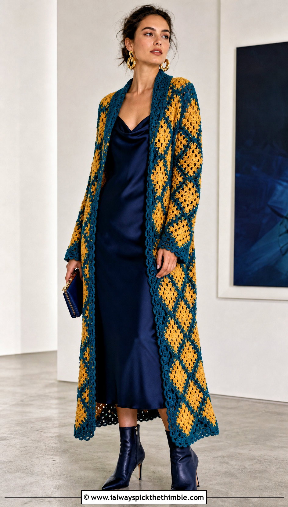 Longline Howl Crochet Coat With Satin Slip Dress - 20 howl crochet coat outfit ideas