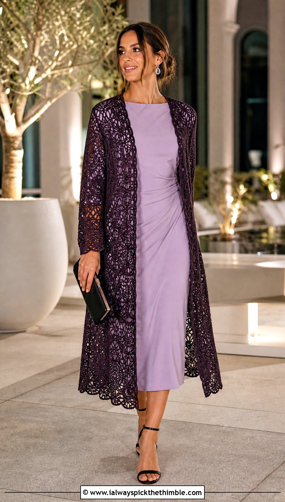 Longline Lace Crochet Cardigan With Column Dress - 15 Mid Summer Crochet Cardigan outfit ideas