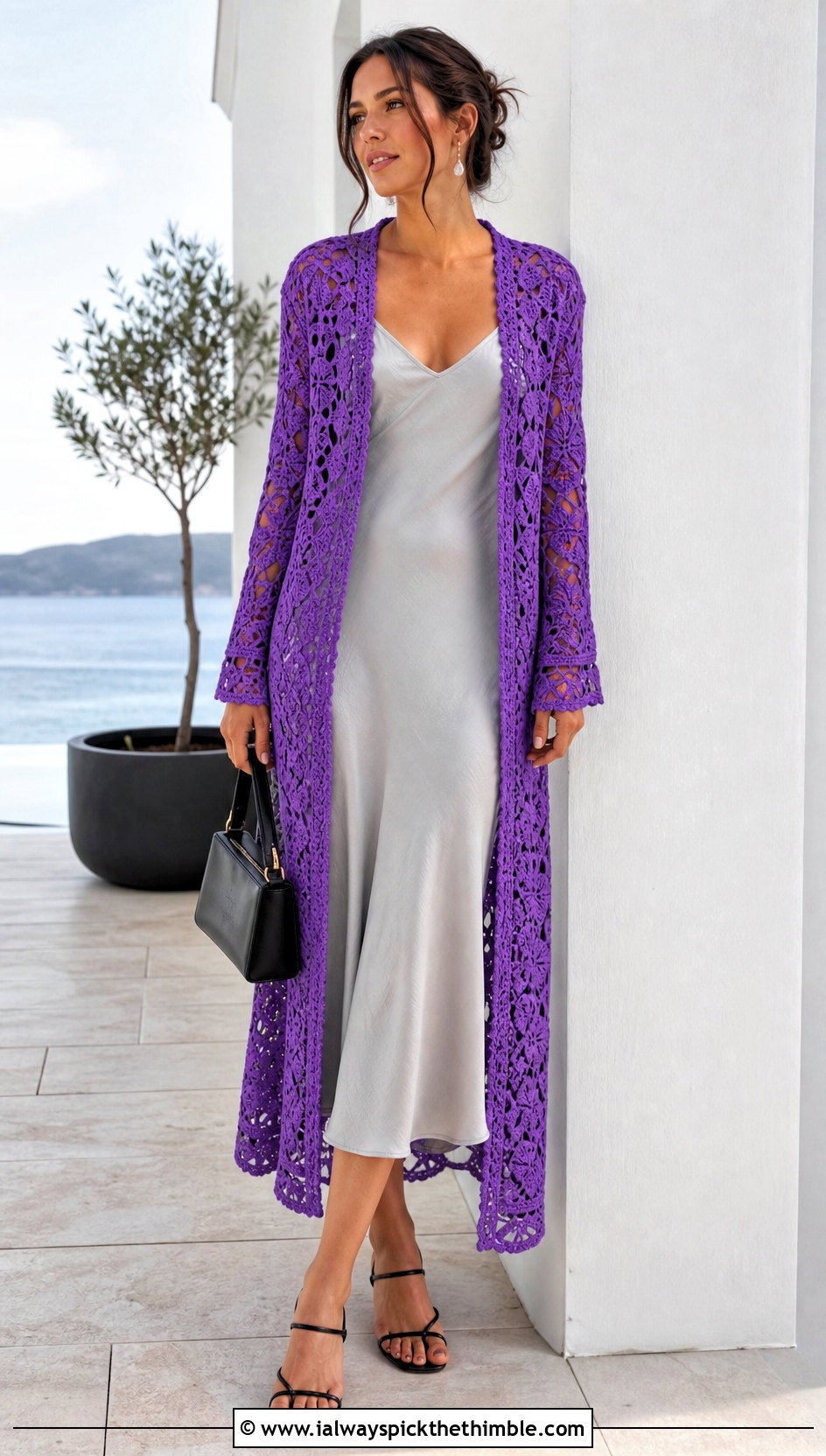 Longline Lace Crochet Cardigan With Slip Dress - 25 simple crochet cardigan outfit ideas