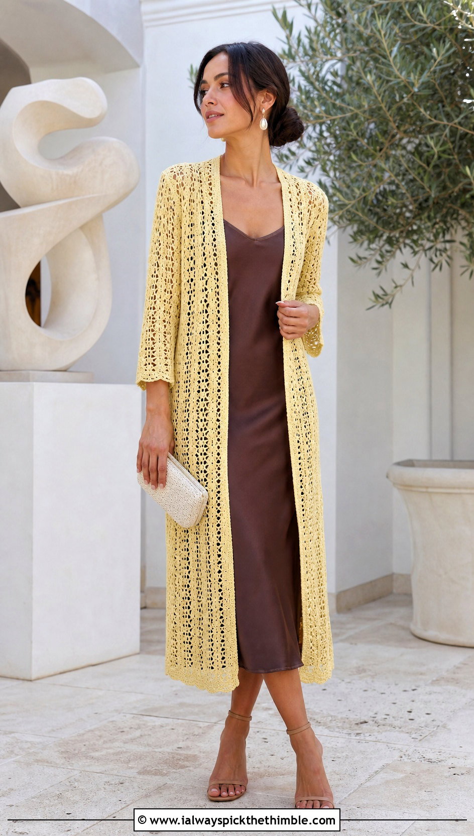 Longline Lace Sport Weight Crochet Cardigan With Slip Dress - 20 Crochet Cardigan Sport Weight Yarn outfit ideas