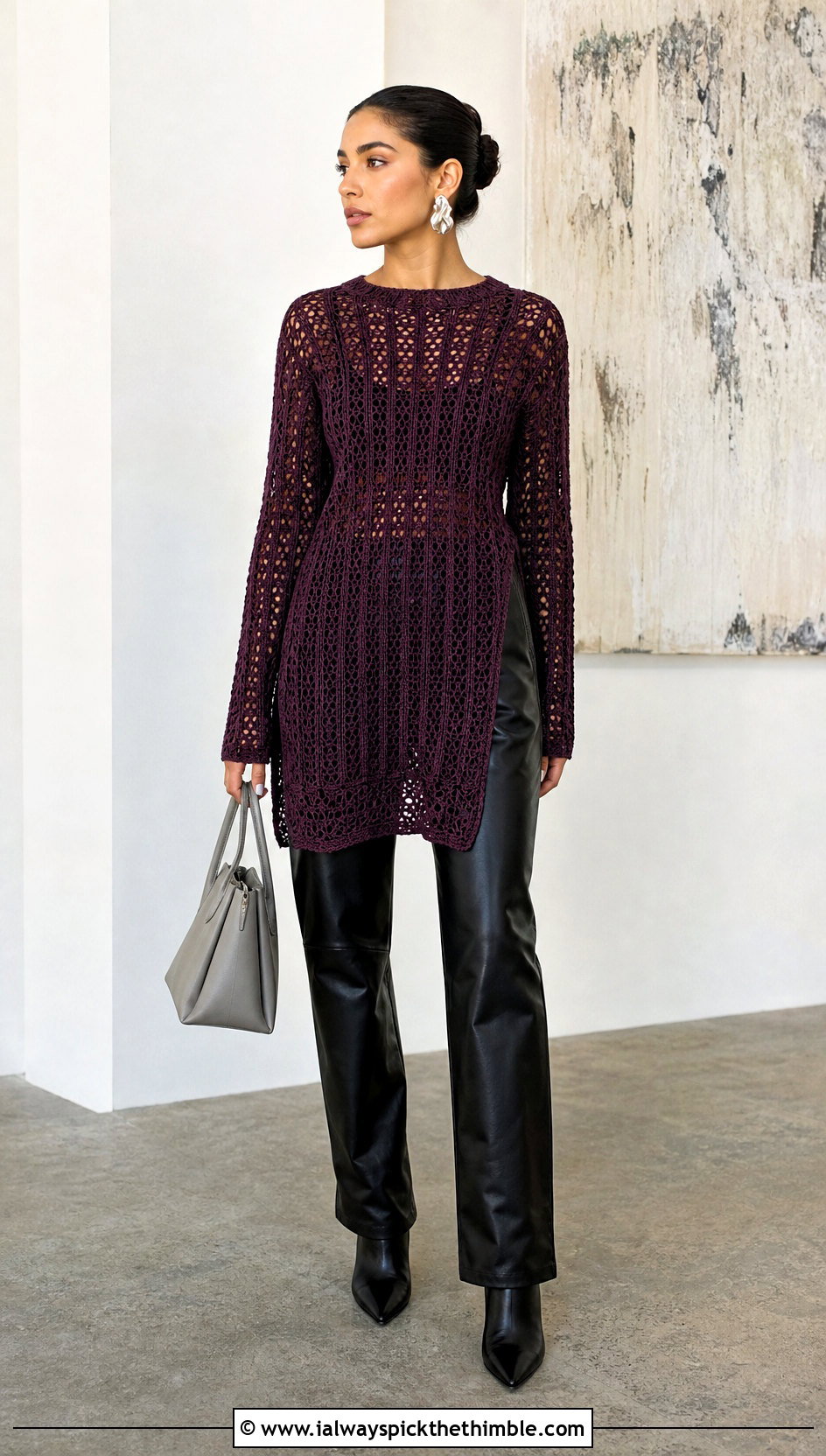 Longline Maria Crochet Top With Leather Pants - 20 maria crochet top outfit ideas
