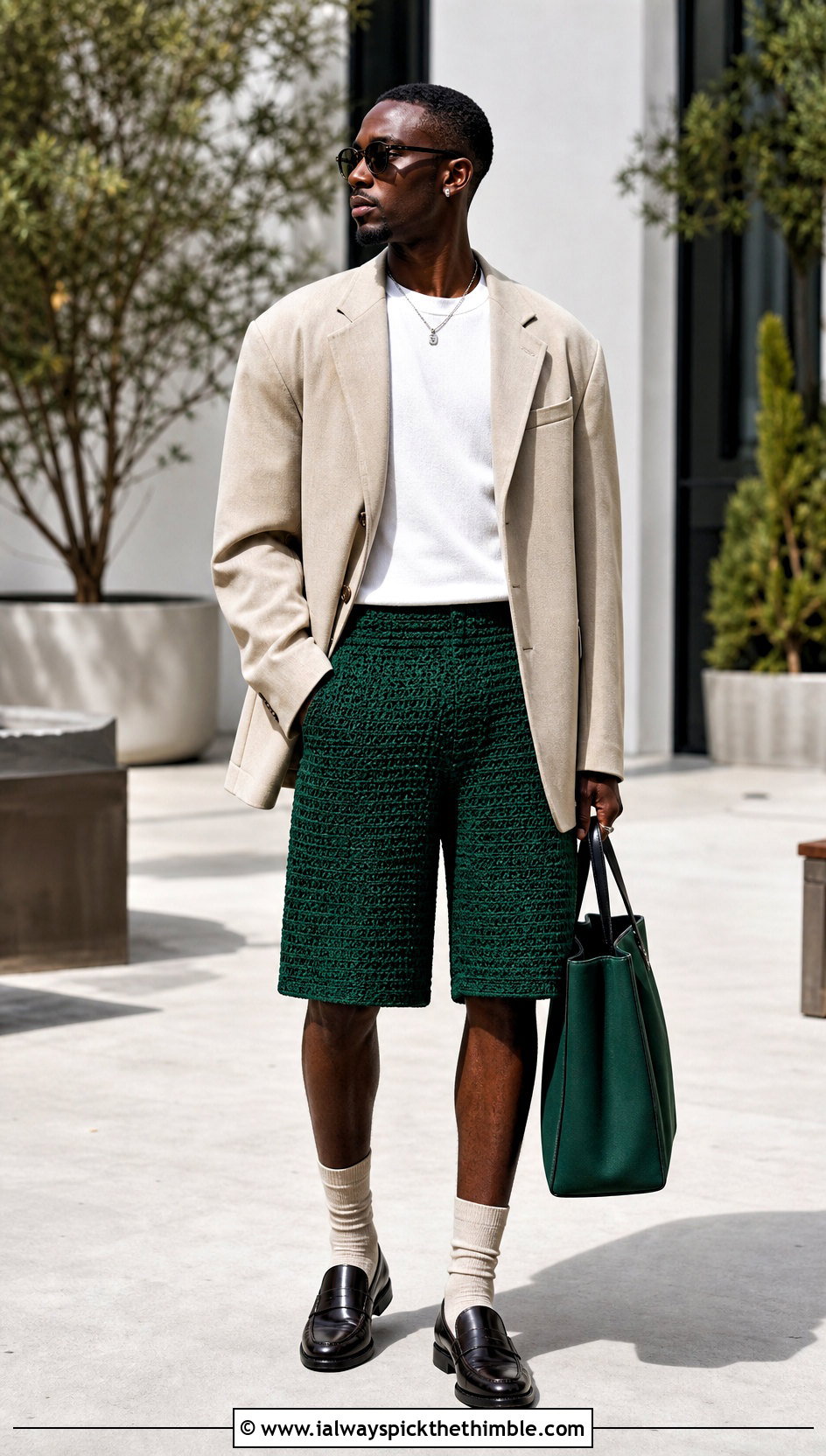 Longline Mens Crochet Shorts With Oversized Blazer - 25 Crochet Mens Shorts outfit ideas