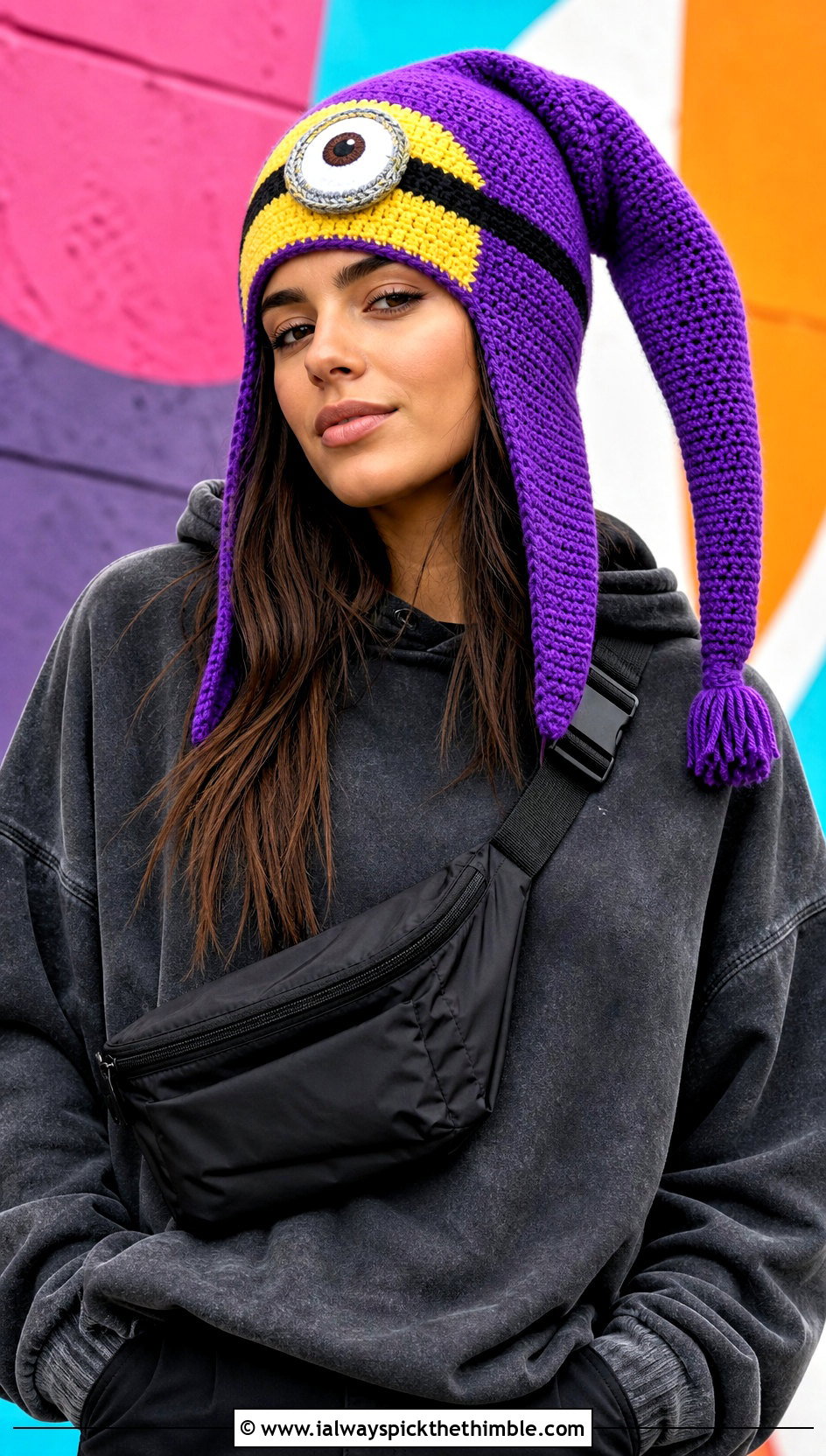 Longline Minion Crochet Beanie With Oversized Hoodie - 20 minion crochet beanie outfit ideas