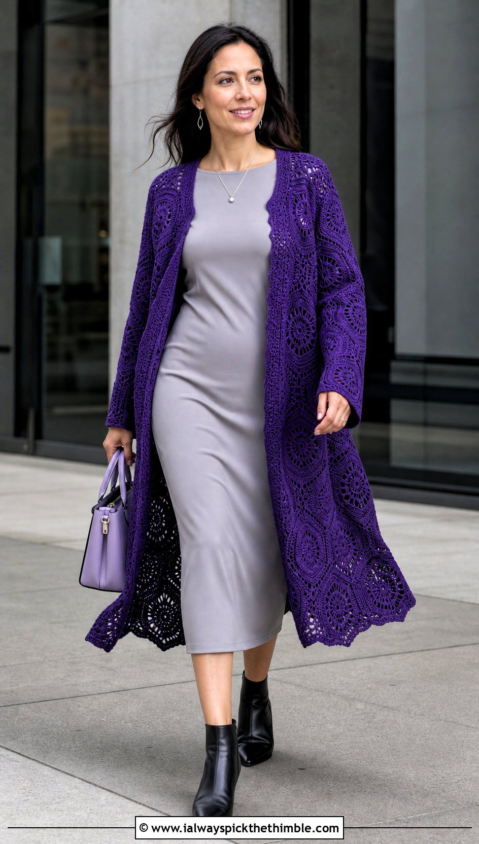 Longline Octagon Crochet Cardigan With Column Dress - 20 Octagon Crochet Cardigan outfit ideas