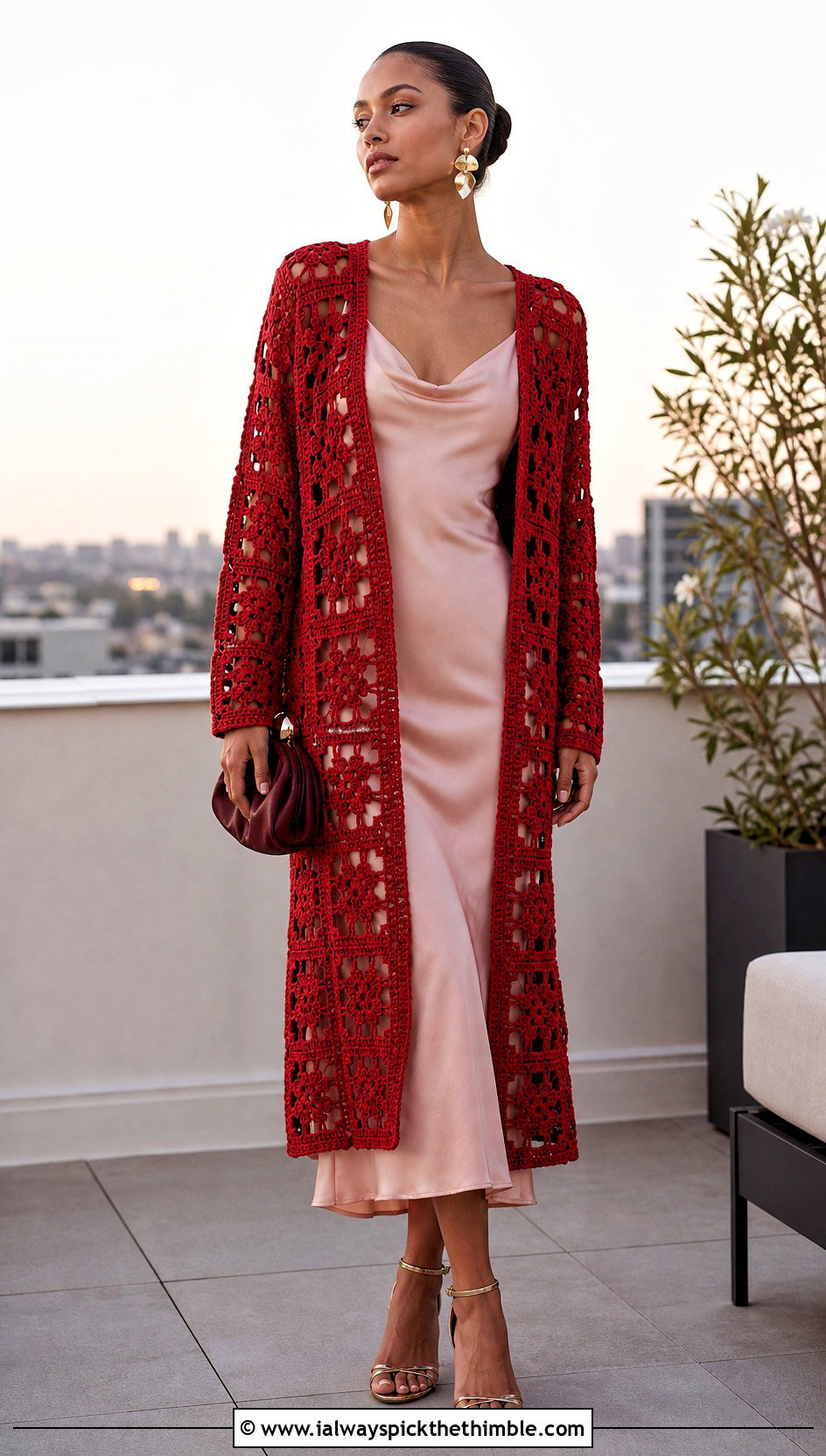 Longline One Granny Square Cardigan With Slip Dress - 20 One Granny Square Cardigan outfit ideas