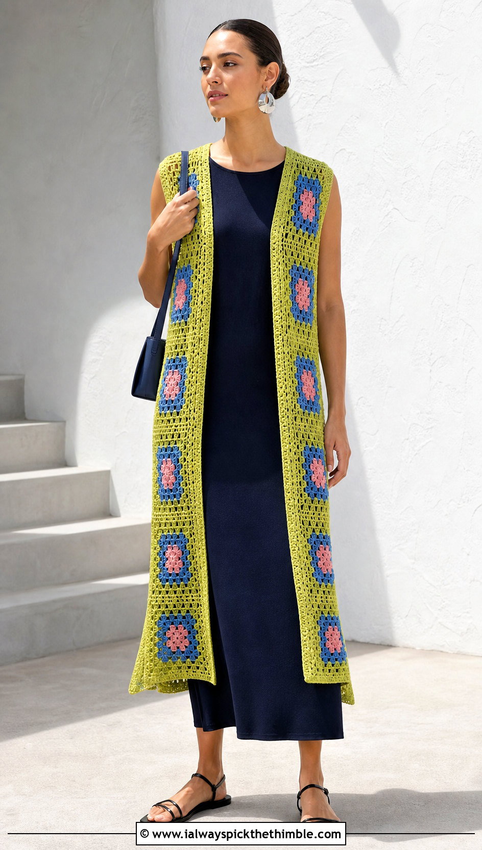Longline Paul McCartney Crochet Vest With Column Dress - 25 paul mccartney crochet vest outfit ideas