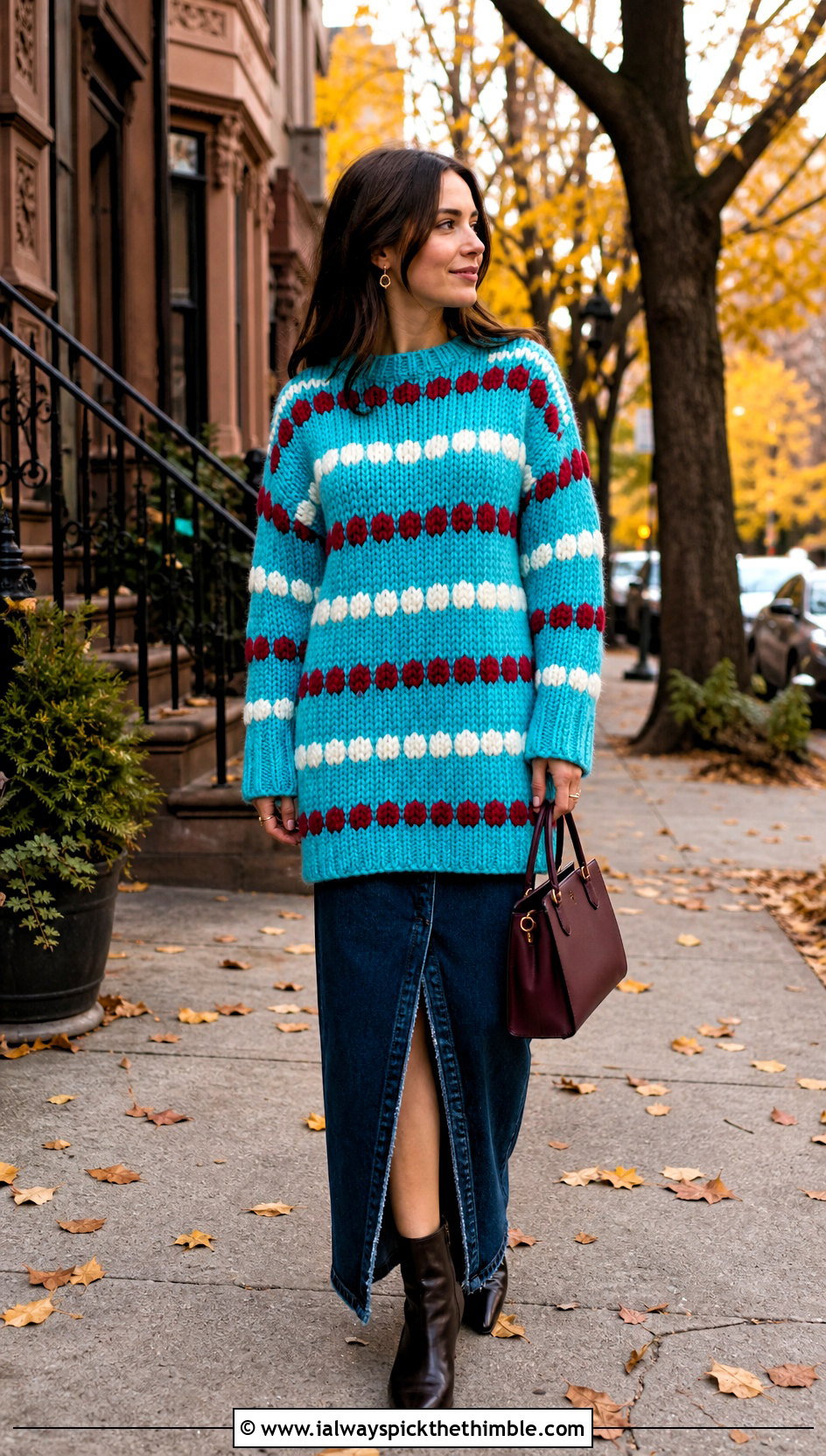 Longline Princess Bubblegum Sweater With Denim Maxi Skirt - 15 Crochet Princess Bubblegum Sweater outfit ideas