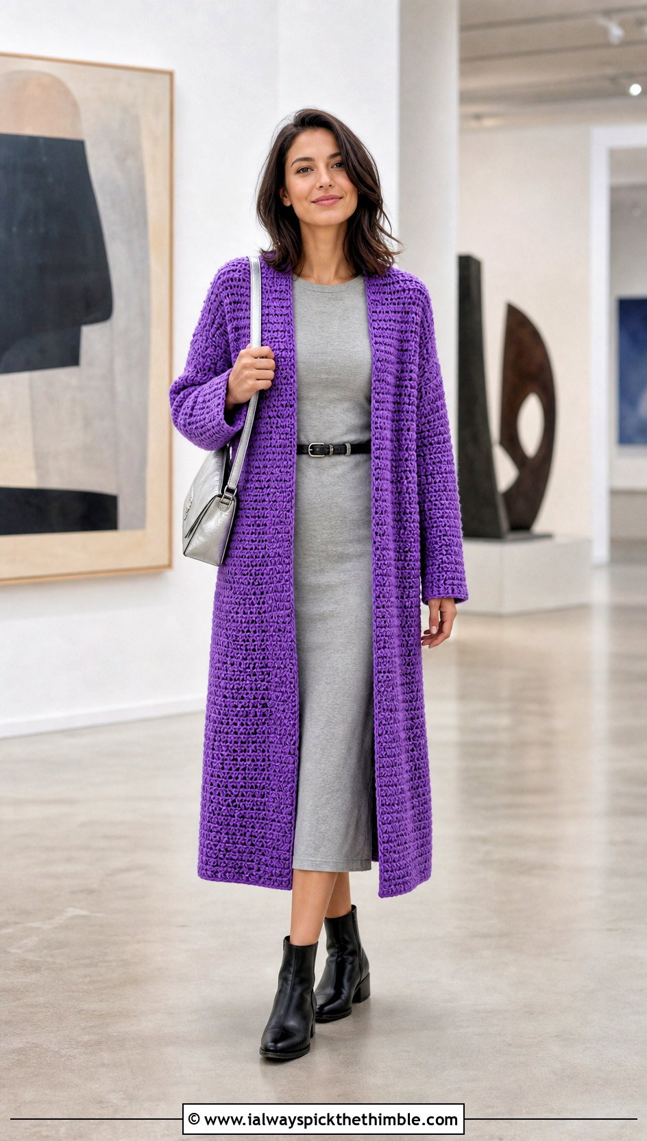 Longline Rectangle Crochet Cardigan With Column Dress - 20 Crochet Cardigan From Rectangle outfit ideas