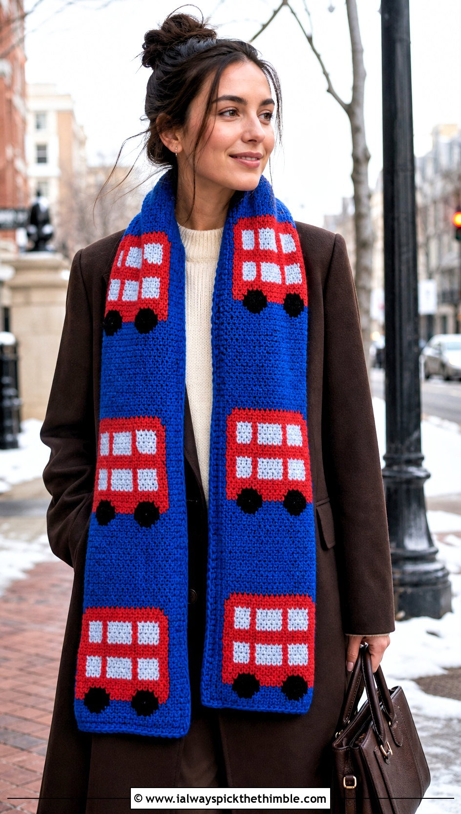 Longline School Bus Scarf With Maxi Coat - 20 Crochet School Bus Scarf outfit ideas