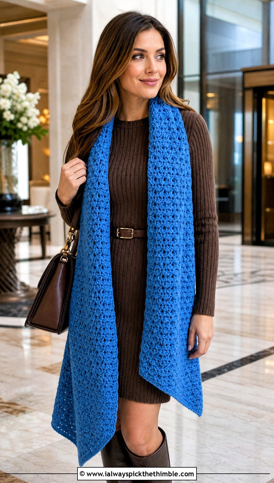 Longline Sleeved Crochet Scarf With Sweater Dress - 20 Sleeved Crochet Scarf outfit ideas