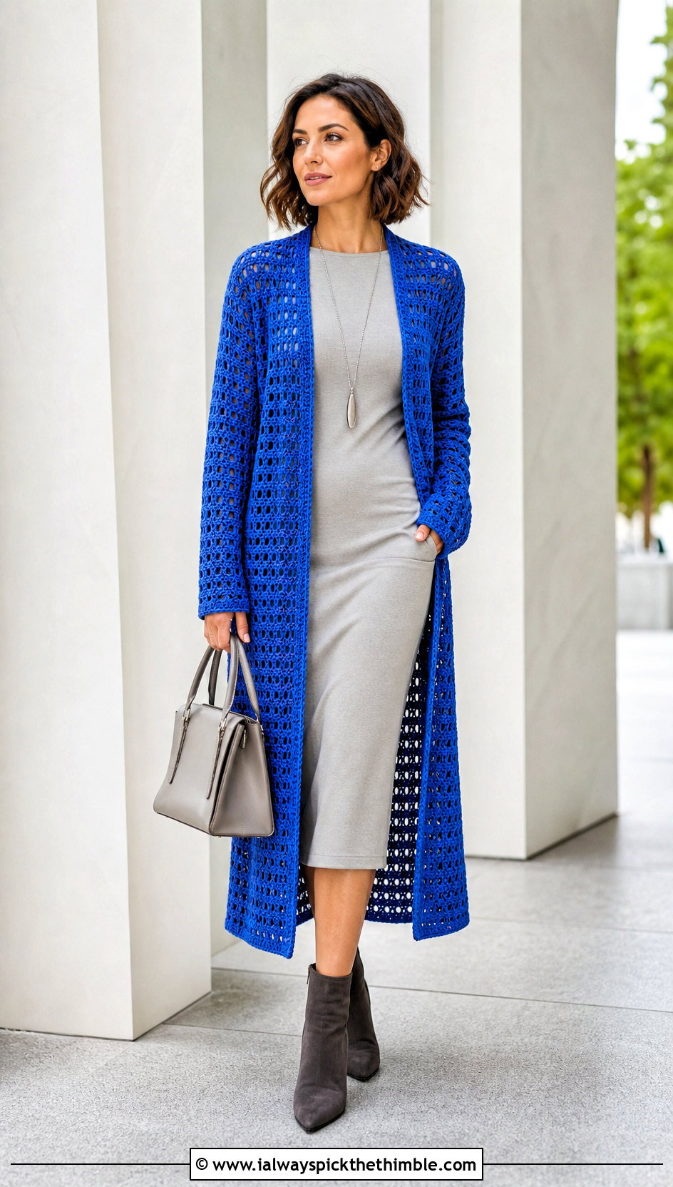 Longline Triple Crochet Sweater With Column Dress - 20 Triple Crochet Sweater outfit ideas