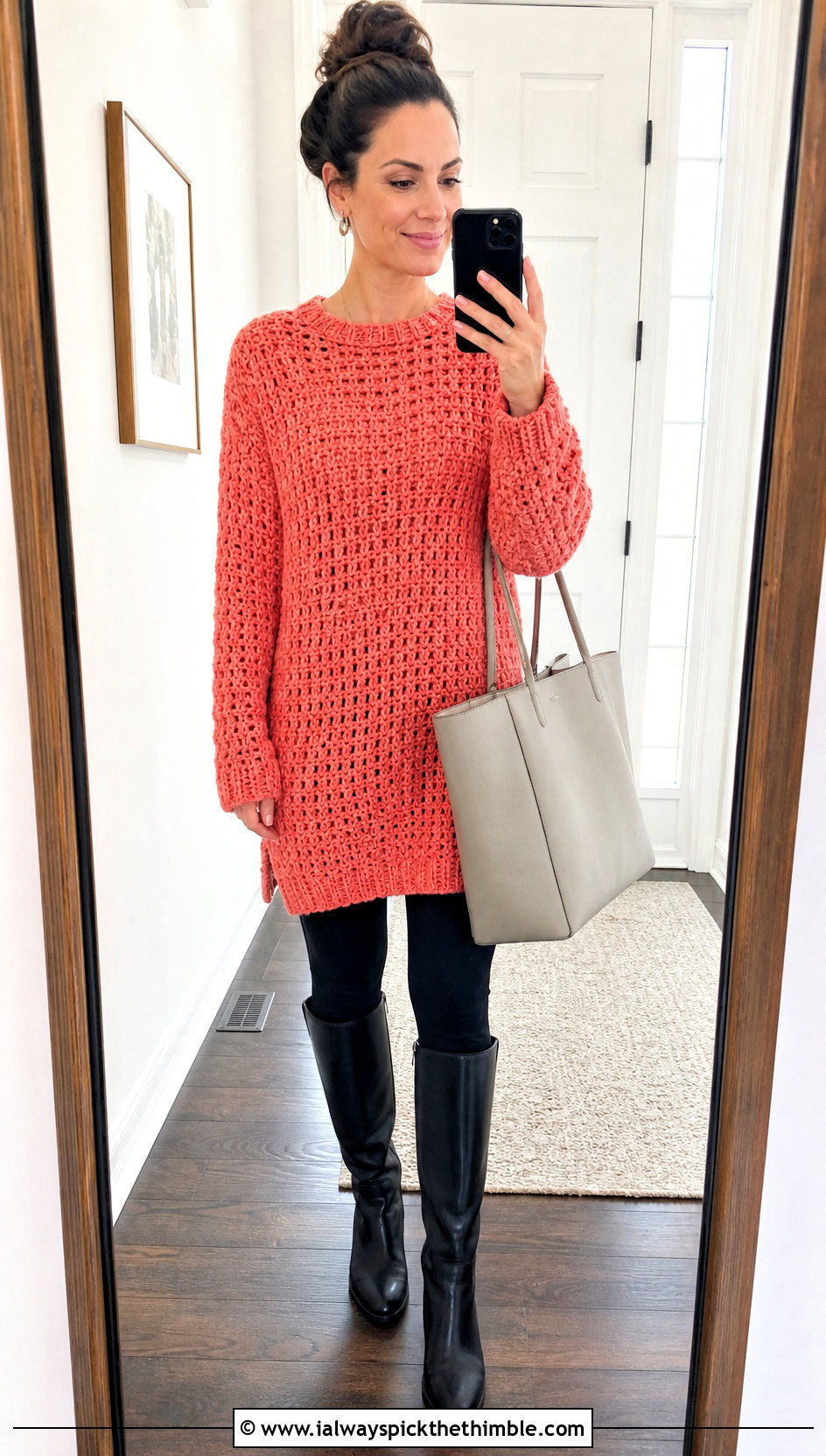 Longline Tunic Oversize Crochet Sweater With Leggings - 15 Oversize Crochet Sweater outfit ideas