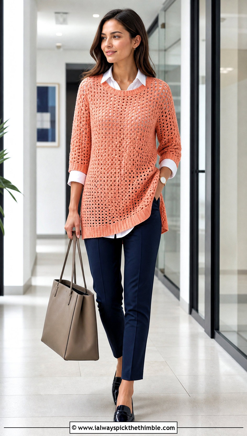 Longline Tunic Slouchy Crochet Sweater With Slim Pants - 20 slouchy crochet sweater outfit ideas