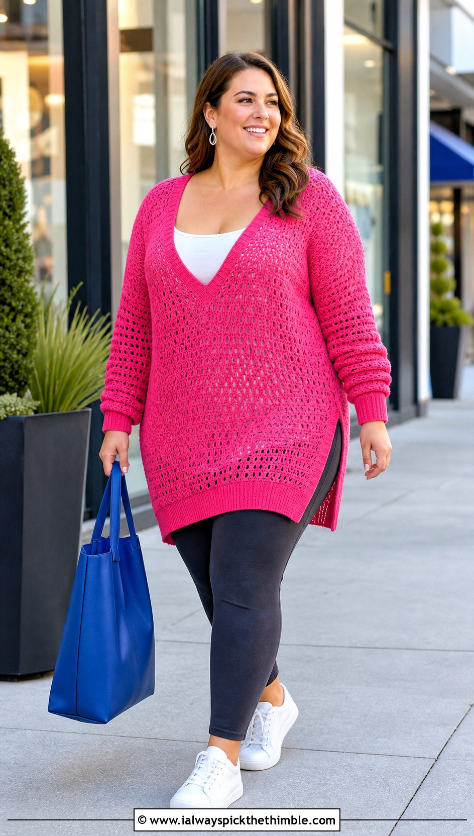 Longline V Stitch Crochet Sweater With Leggings - 20 V Stitch Crochet Sweater outfit ideas