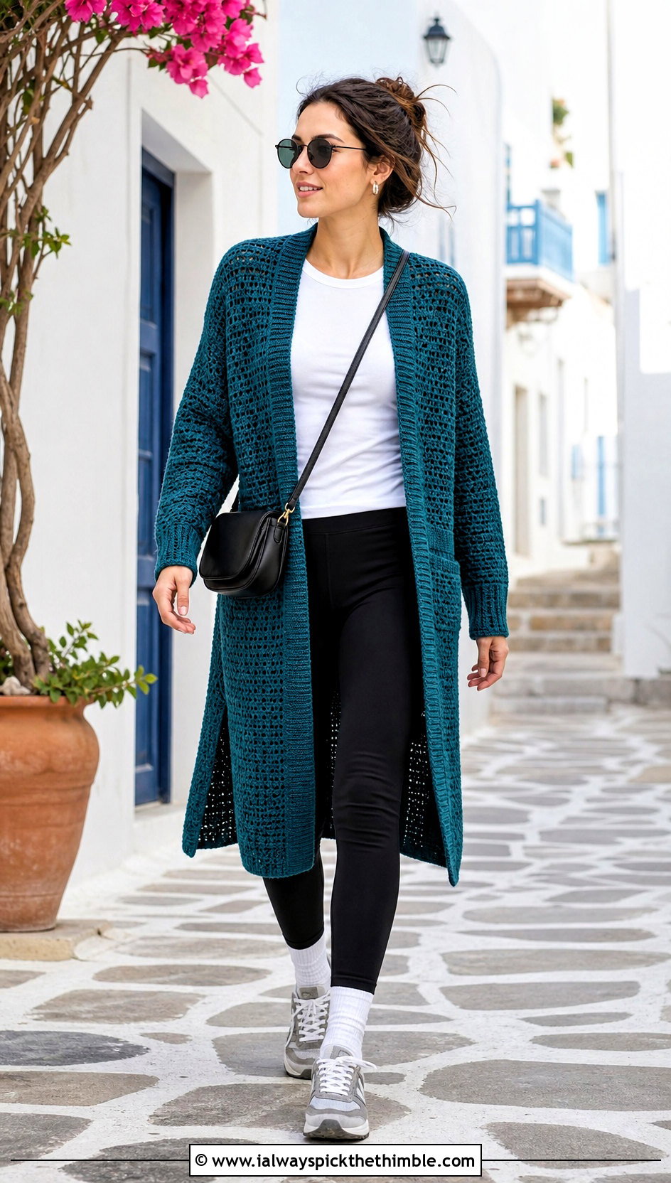 Longline Worsted Weight Crochet Cardigan With Leggings And Sneakers - 20 Worsted Weight Crochet Cardigan outfit ideas