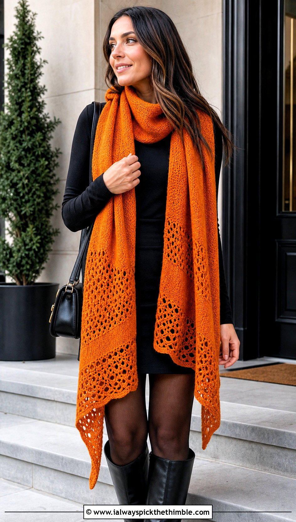 Longline Wrap Sleeve Scarf With Mini Dress - 20 crochet scarf with arms outfit ideas