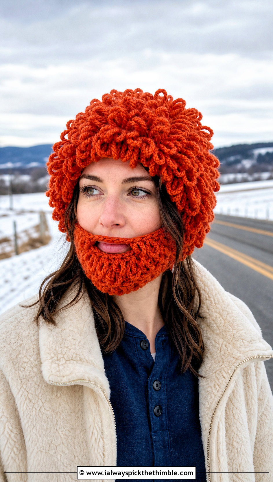 Looped Beard Crochet Hat With Shearling Jacket - 20 Beard Crochet Hat outfit ideas
