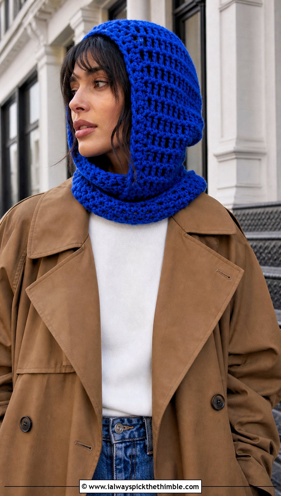 Loose Baggy Crochet Balaclava With Trench Coat And Jeans - 20 loose crochet balaclava outfit ideas
