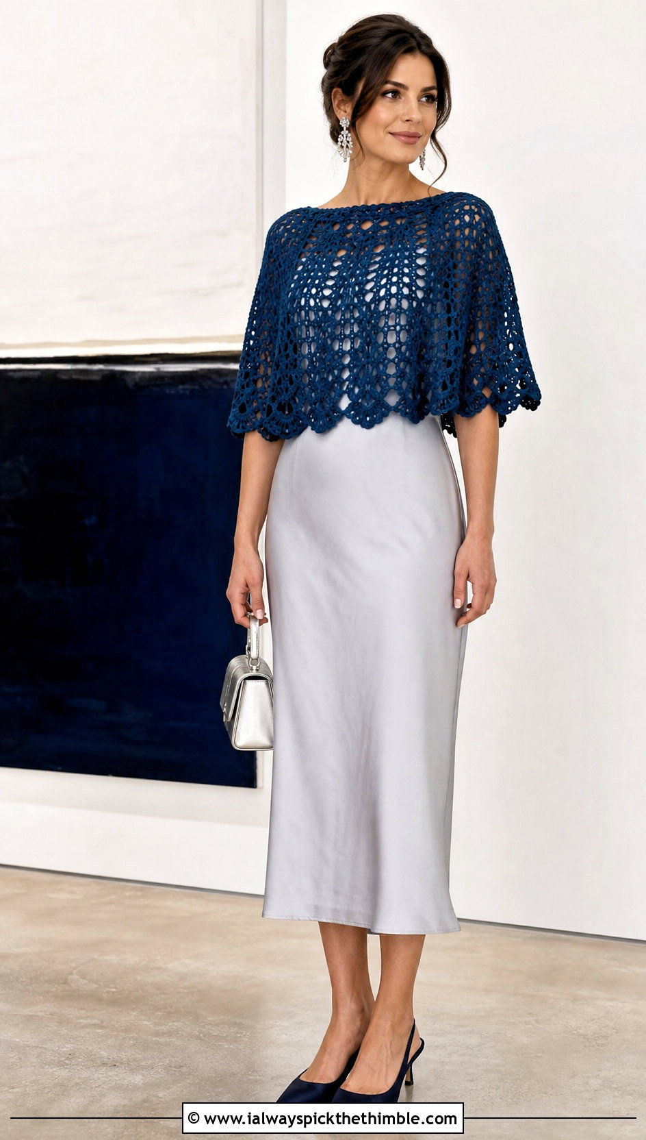 Loose Crochet Cape Top With Column Dress - 25 loose crochet top outfit ideas