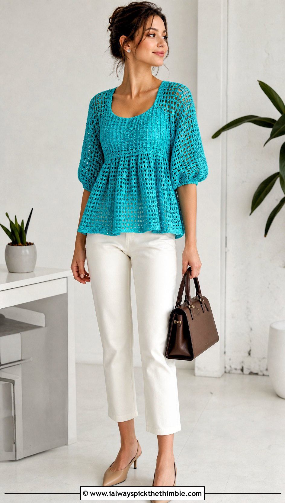 Loose Crochet Peplum Top With Cigarette Pants - 25 loose crochet top outfit ideas