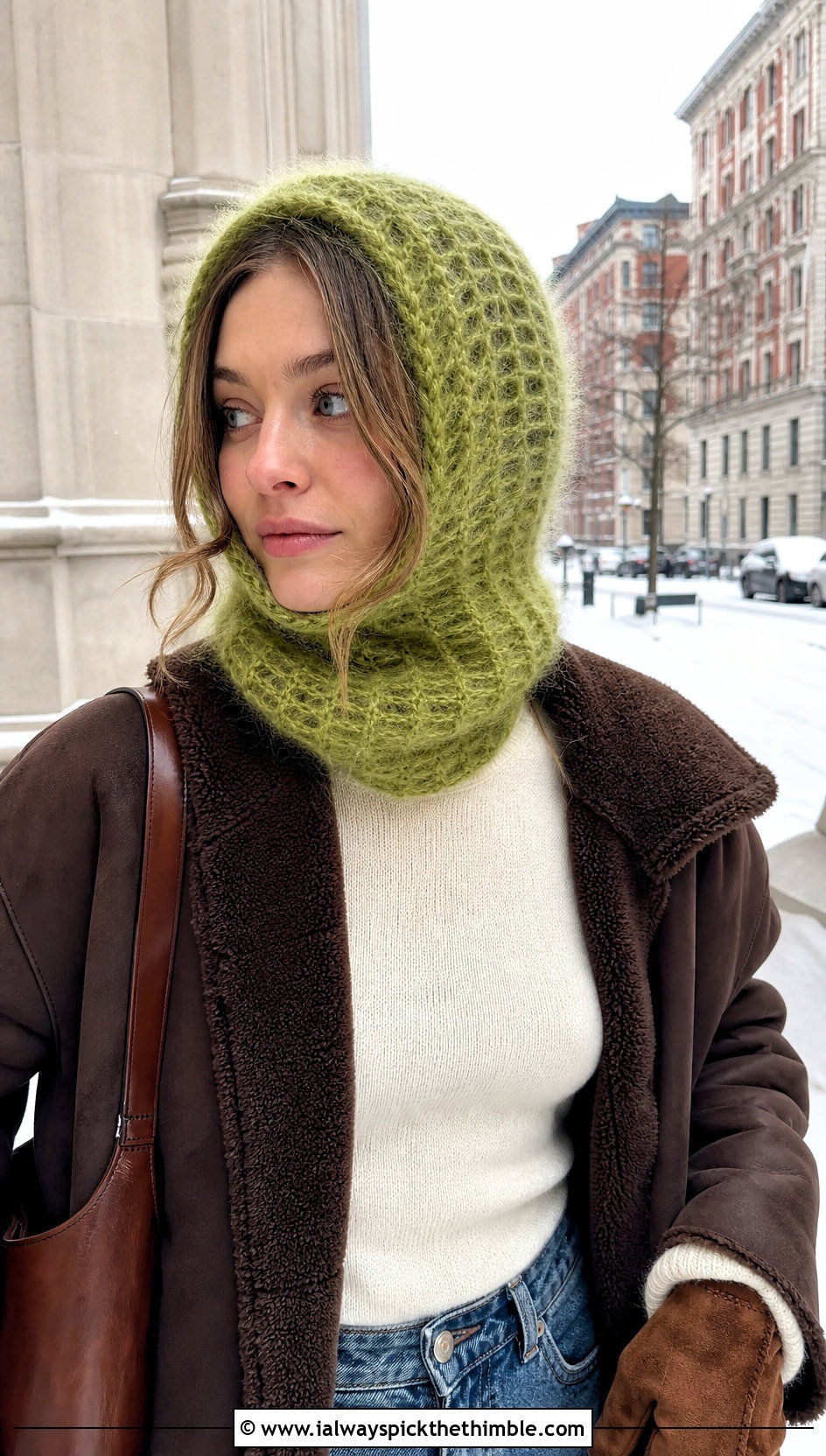 Loose Mohair Crochet Balaclava With Shearling Jacket - 20 loose crochet balaclava outfit ideas