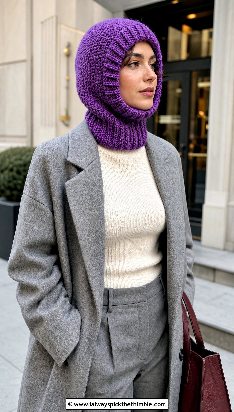 Loose Ribbed Edge Crochet Balaclava With Wool Coat - 20 loose crochet balaclava outfit ideas
