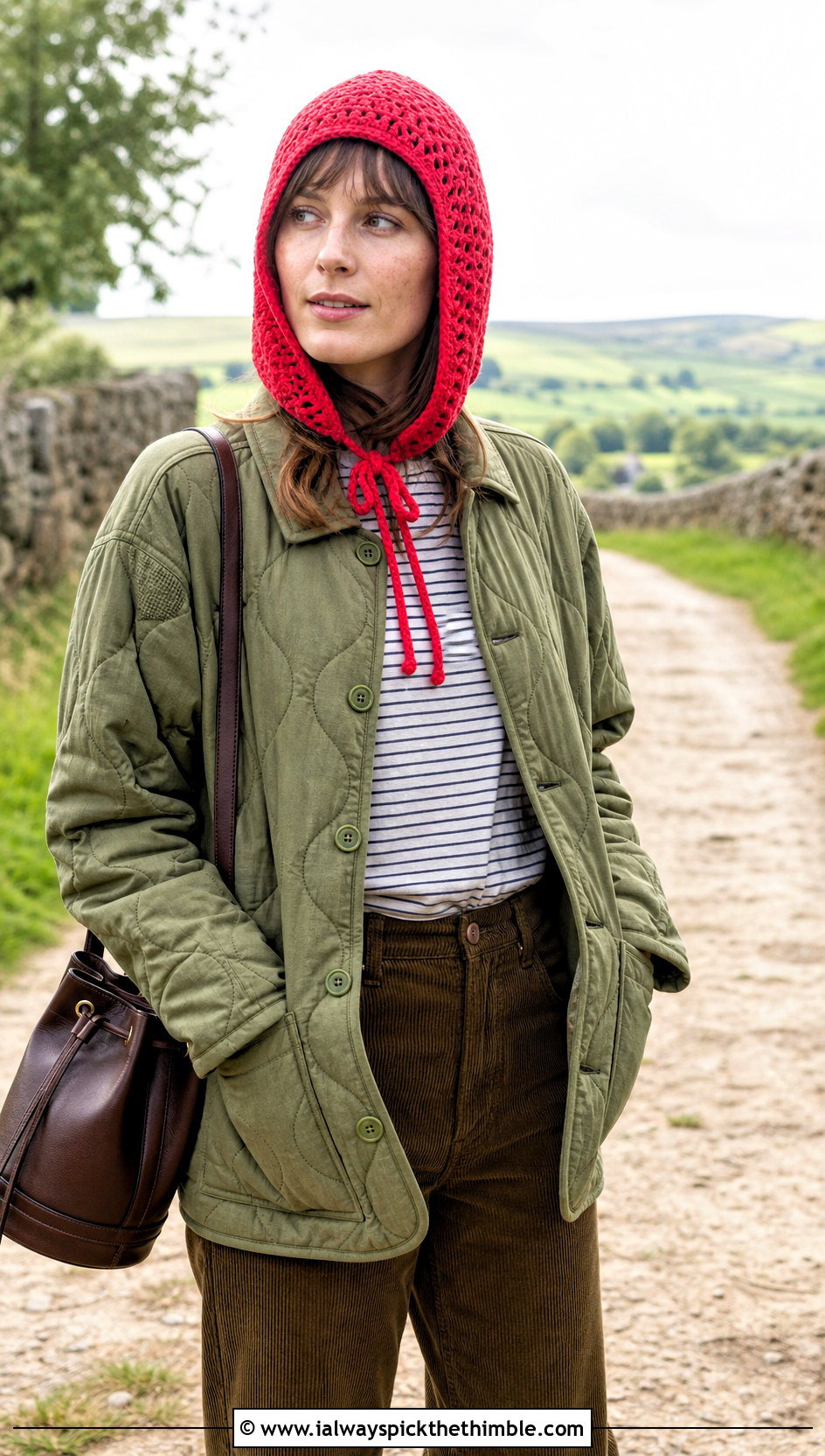 Loose Tie Front Crochet Balaclava With Quilted Jacket - 20 loose crochet balaclava outfit ideas