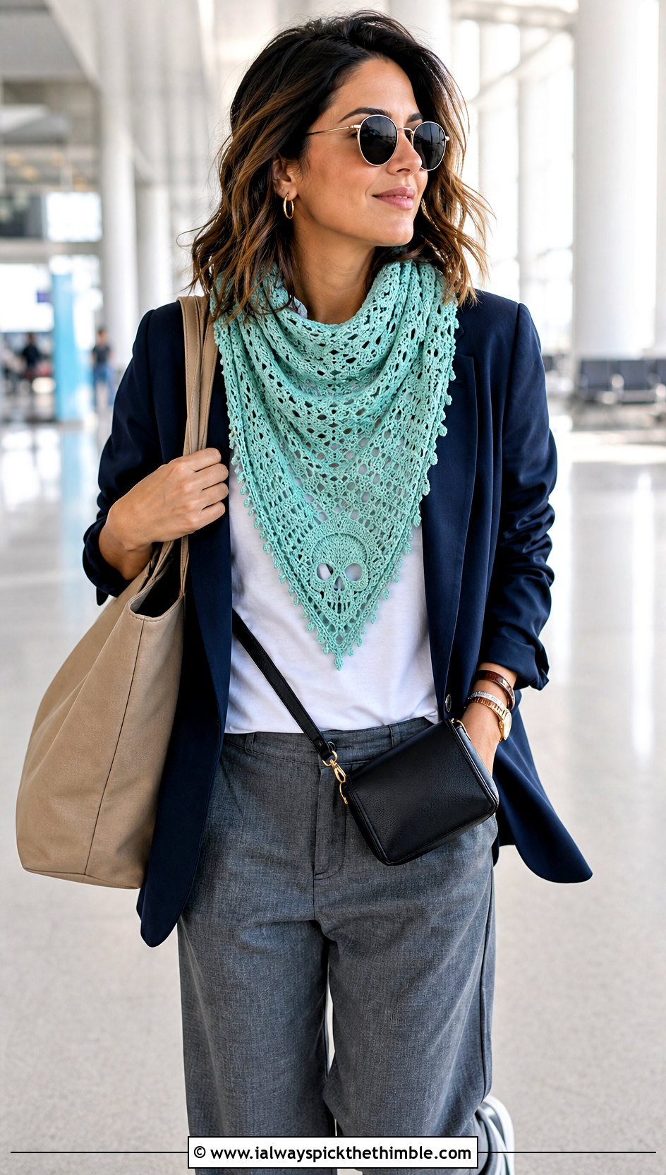 Lost Souls Triangle Scarf With Airport Outfit - 15 Lost Soul Crochet Shawl outfit ideas