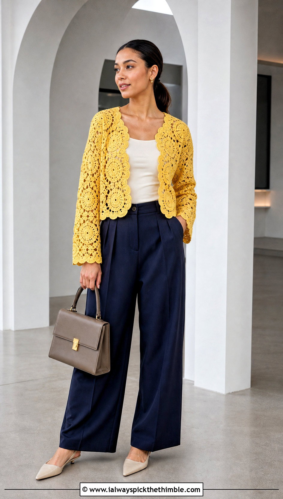 Lotus Circle Cardigan With Wide Leg Trousers - 20 crochet circle cardigan outfit ideas