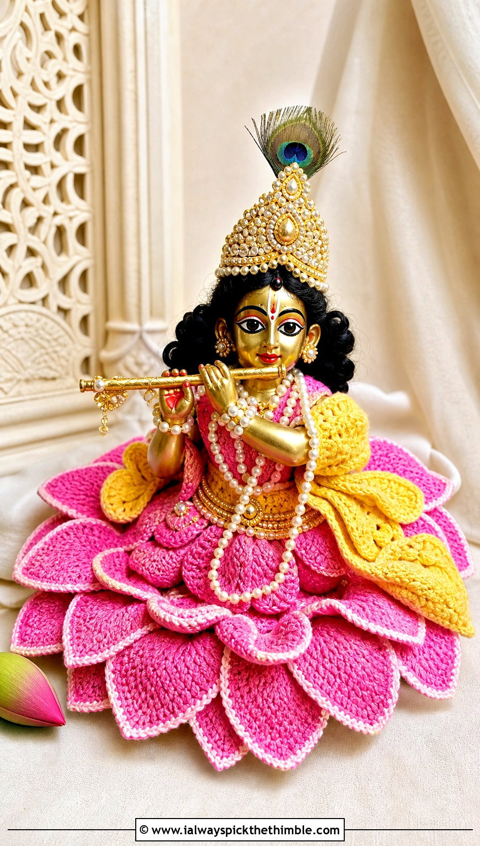 Lotus Petal Crochet Krishna Dress With Pearl Mala - 25 crochet krishna dress outfit ideas