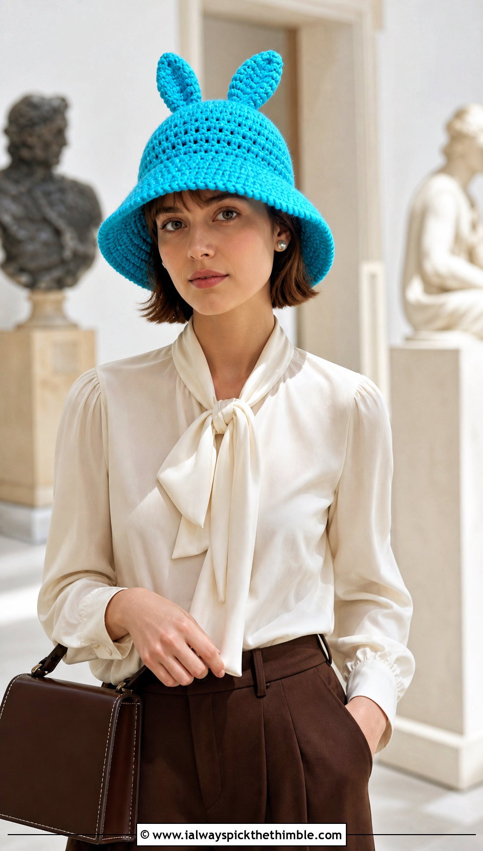 Louise Crochet Cloche Hat With Blouse And Wide Leg Pants - 20 Louise Crochet Hat outfit ideas