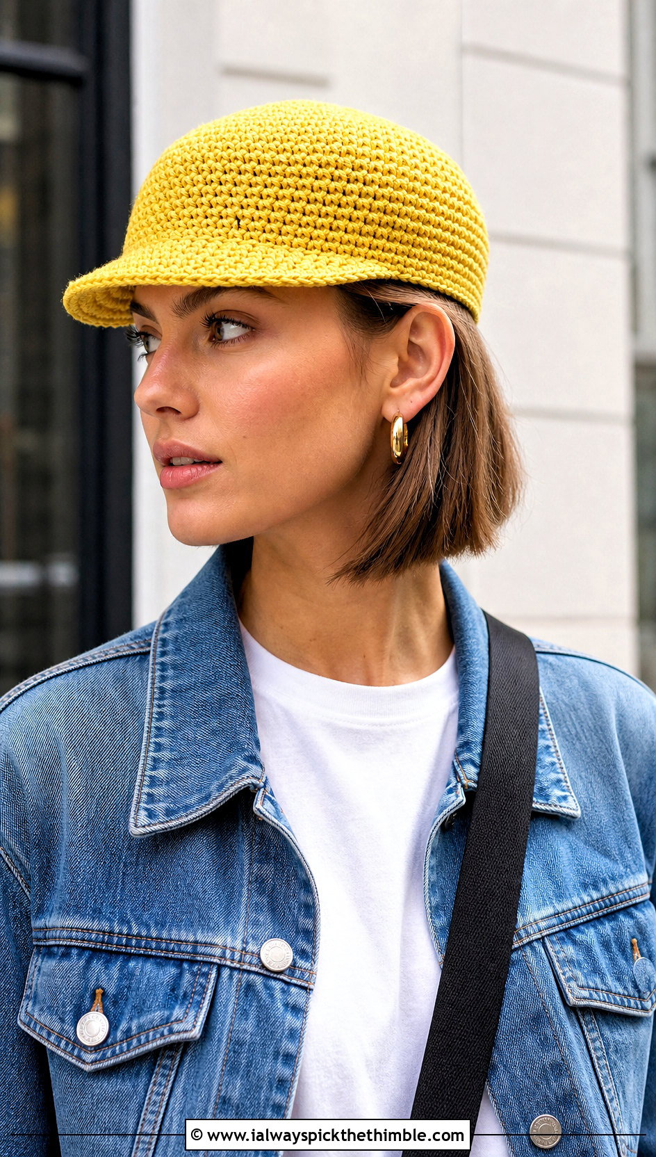 Low Crown Crochet Scally Cap With Denim Jacket - 20 Crochet Scally Cap outfit ideas