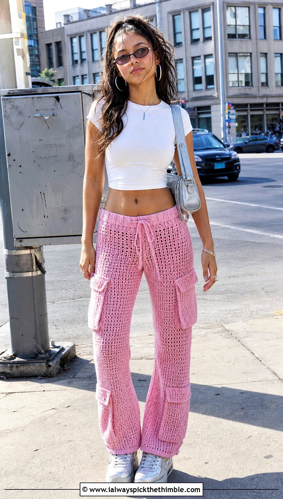 Low Rise Crochet Cargo Pants With Baby Tee - 25 crochet cargo pants outfit ideas