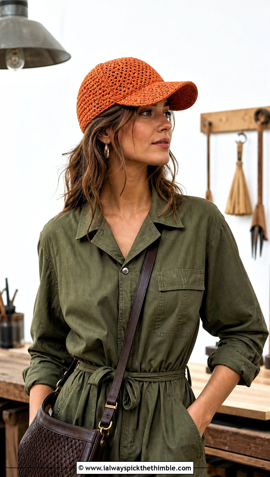 Macrame Cord Crochet Baseball Cap With Utility Jumpsuit - 20 crochet baseball cap outfit ideas