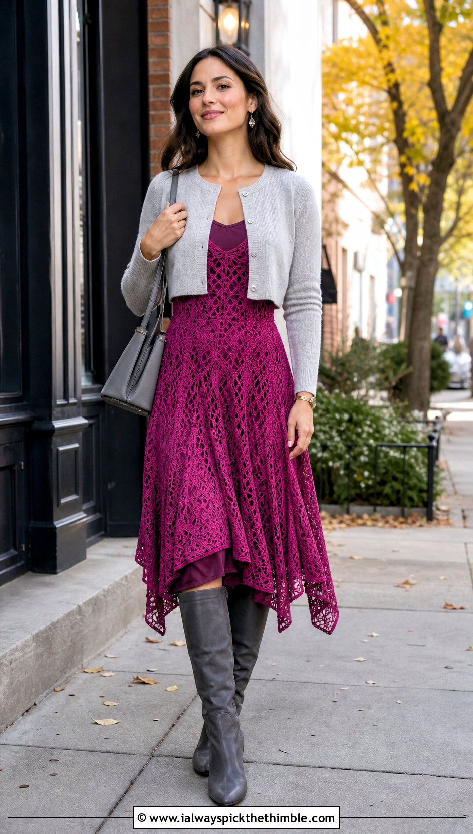Magenta Abigail Fairy Crochet Dress With Cropped Cardigan - 20 abigail fairy crochet dress outfit ideas