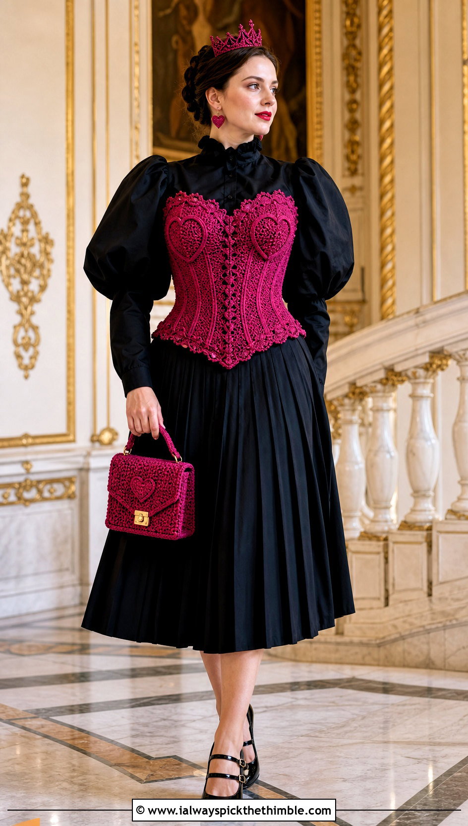 Magenta Crochet Queen Corset And Pleated Skirt Costume - 15 crochet halloween costumes women outfit ideas