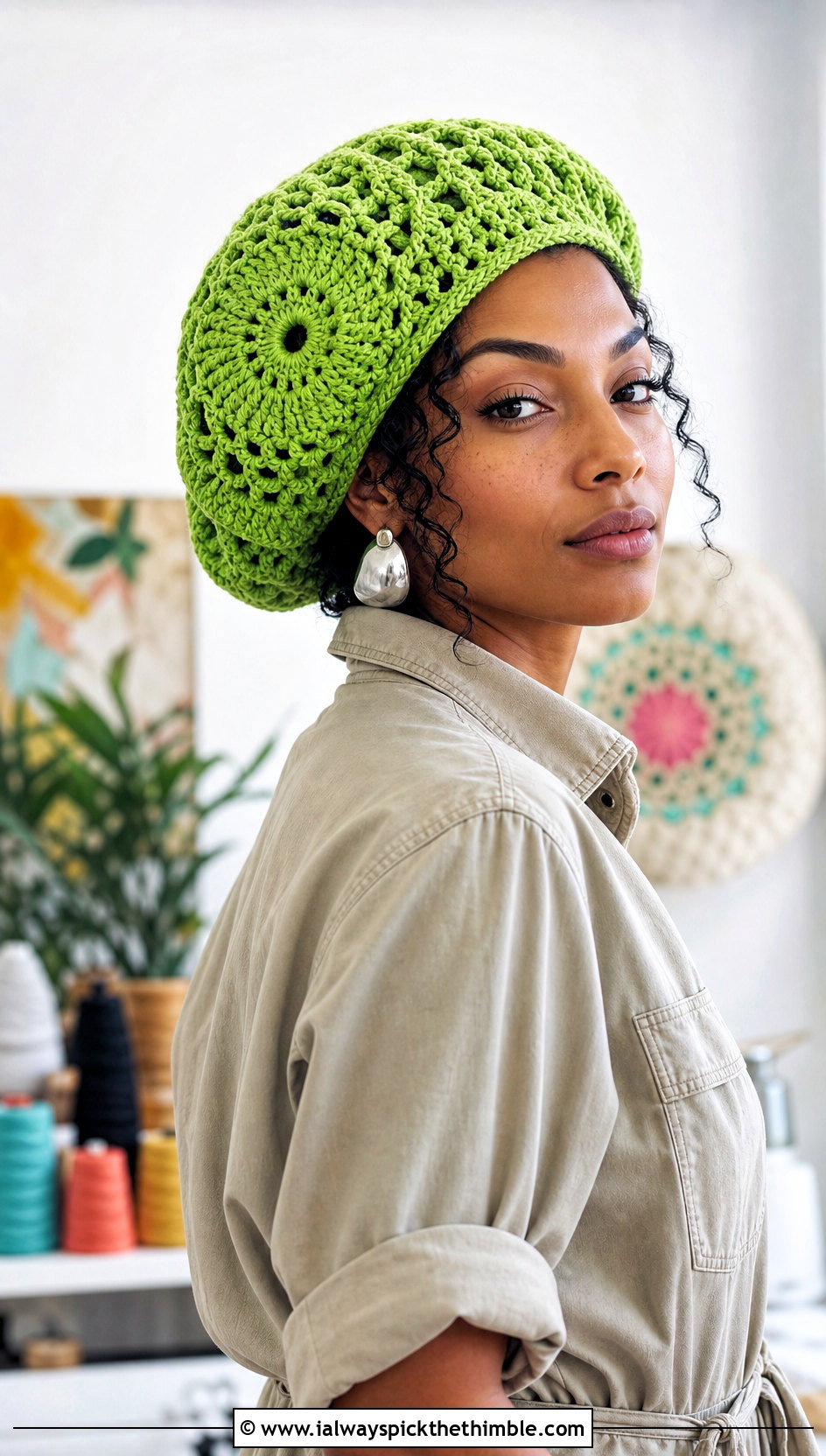Magic Circle Crochet Tam Cap With Utility Jumpsuit - 20 Magic Circle Crochet Hat outfit ideas