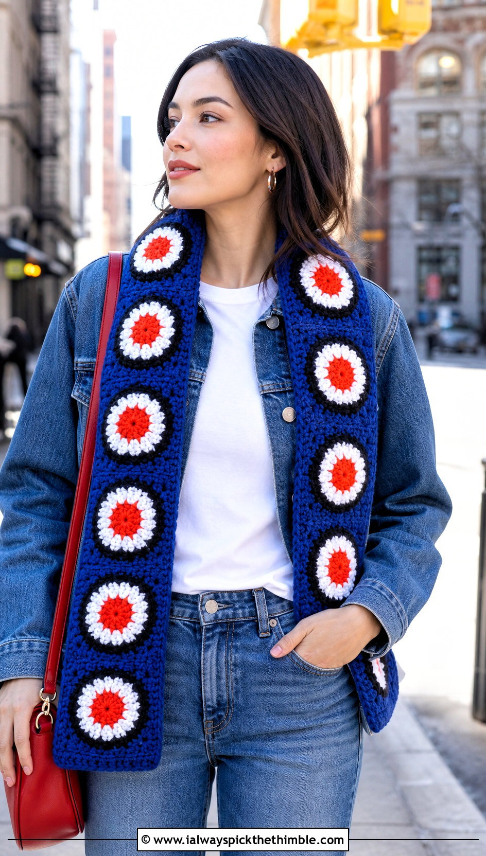 Maki Roll Crochet Sushi Scarf With Denim Jacket - 20 crochet sushi scarf outfit ideas