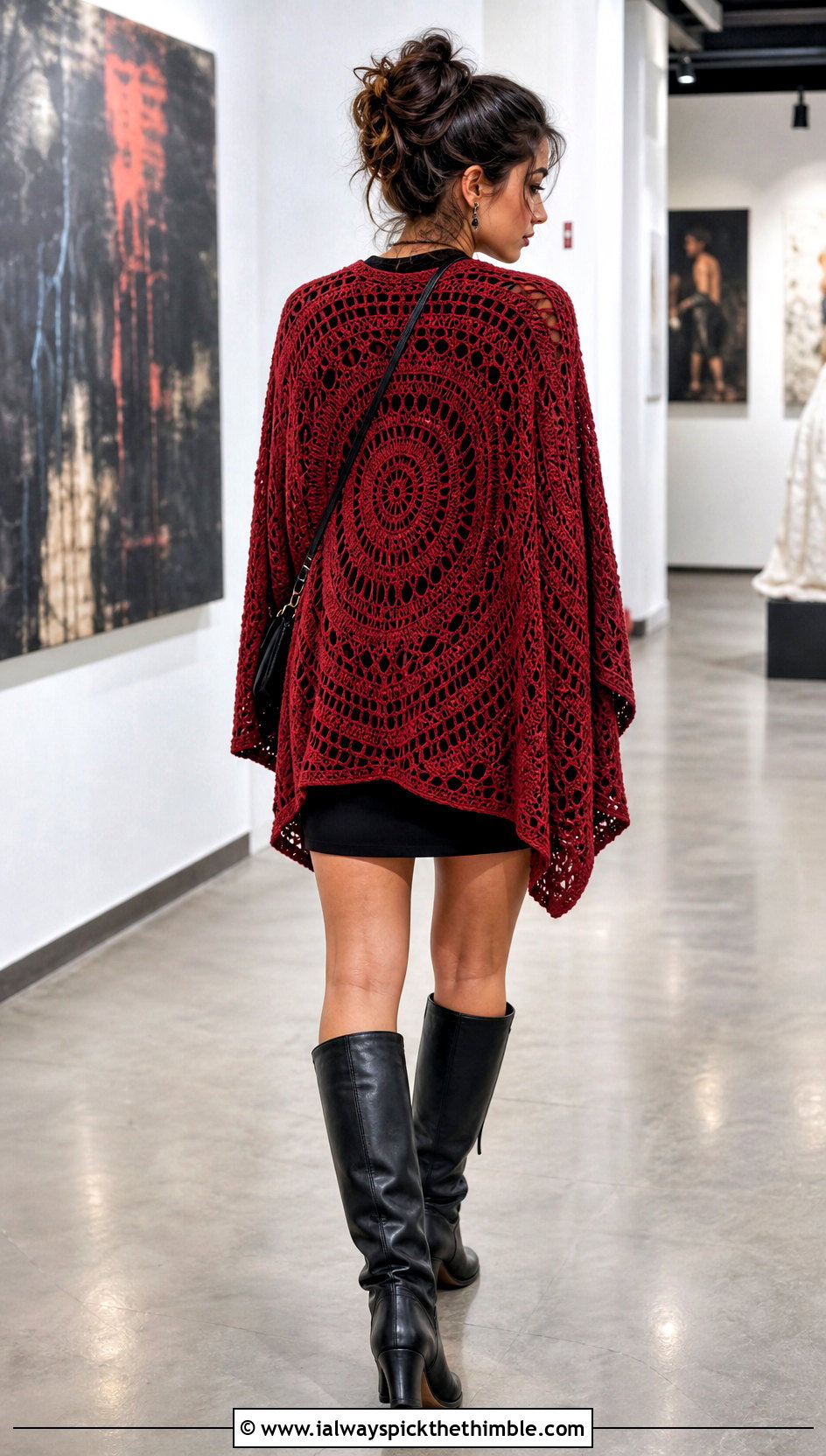 Mandala Back Boho Crochet Cardigan With Mini Dress - 25 Boho Crochet Cardigan outfit ideas