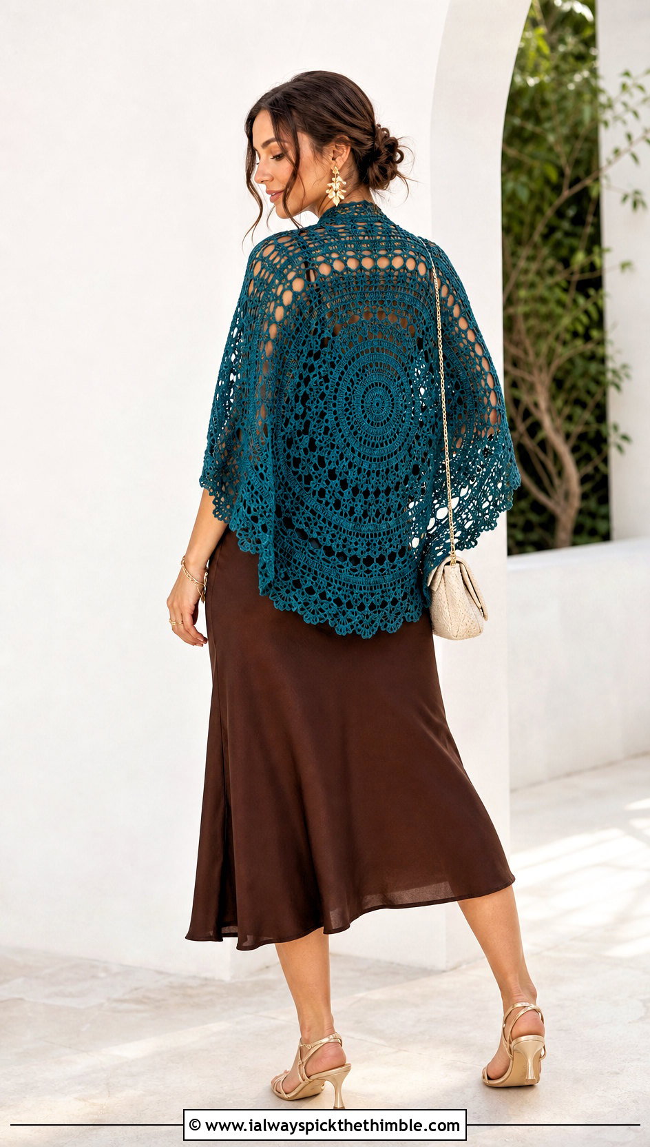 Mandala Crochet Circular Shawl With a Slip Dress - 20 crochet circular shawl outfit ideas