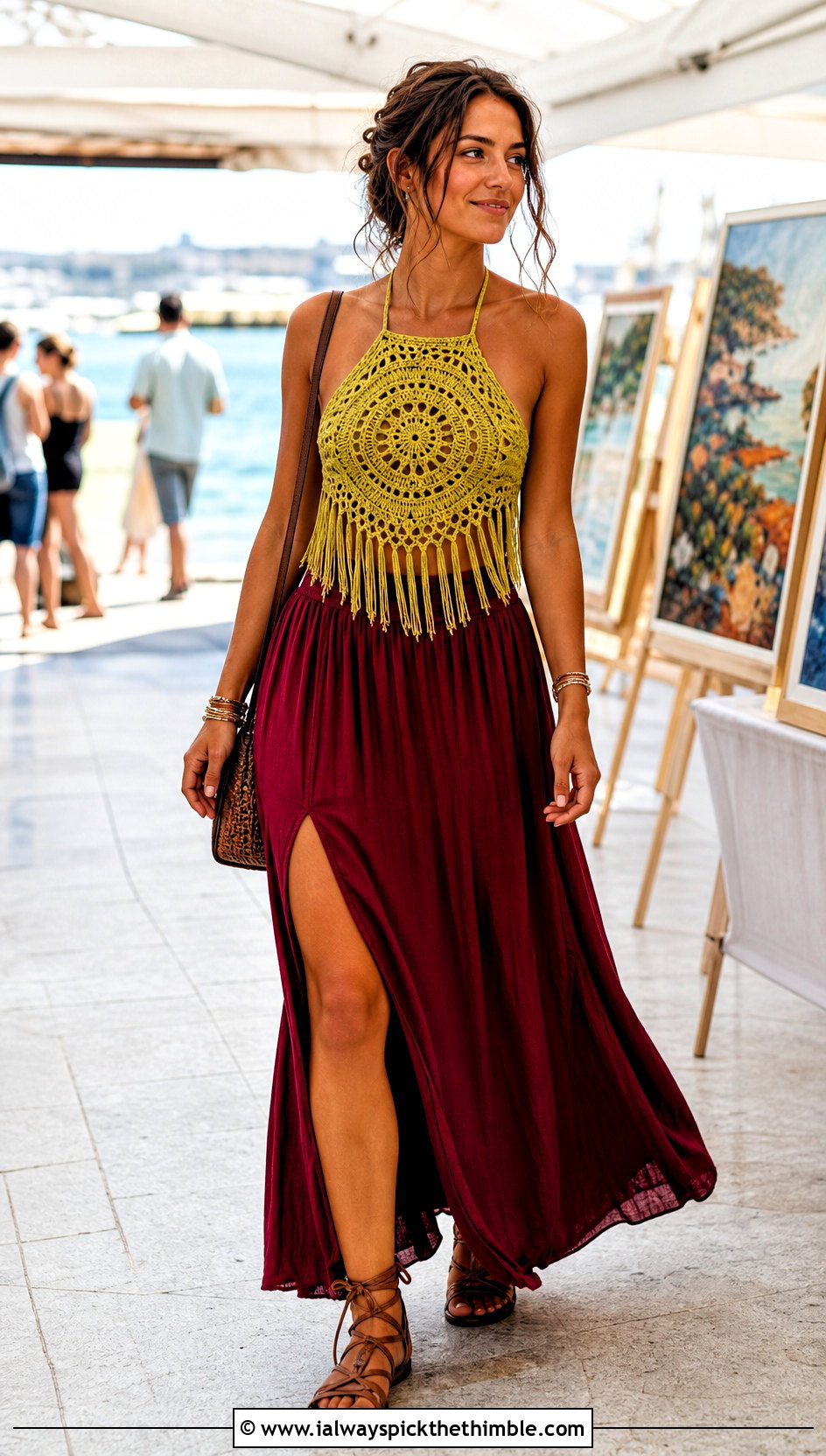 Mandala Crochet Fringe Halter Top With Maxi Skirt - 25 Crochet Fringe Top outfit ideas