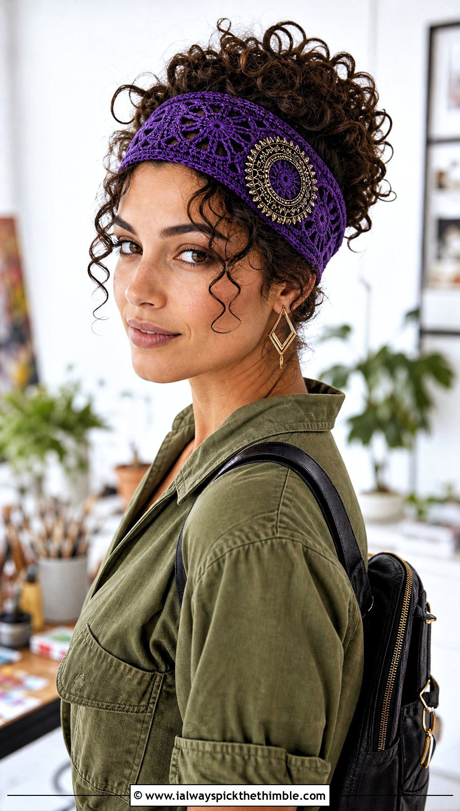 Mandala Crochet Hippie Headband With Utility Jumpsuit - 20 crochet hippie headband outfit ideas