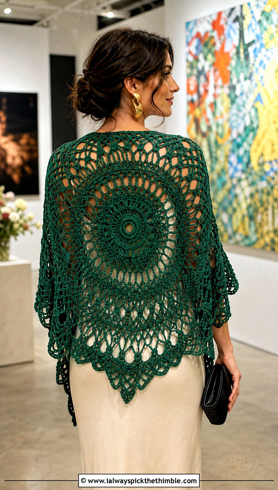 Mandala Crochet Shawl With Column Dress And Mules - 20 Spring Crochet Shawl outfit ideas