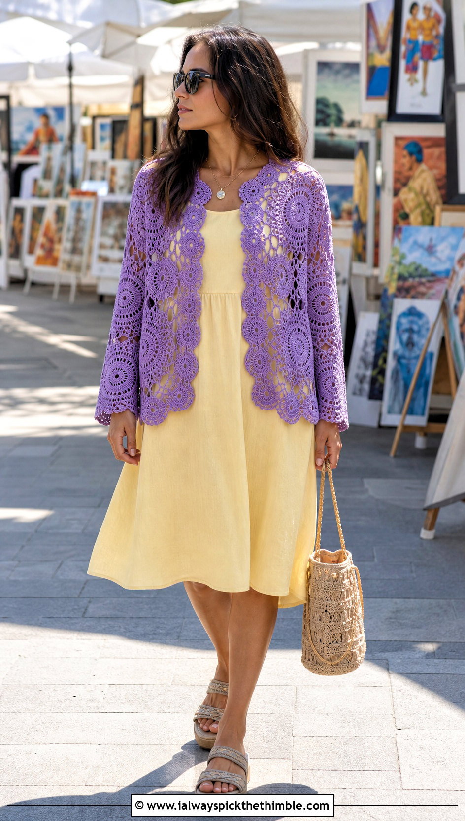 Mandala Motif Crochet Lace Jacket With Cotton Sundress - 25 crochet lace jacket outfit ideas